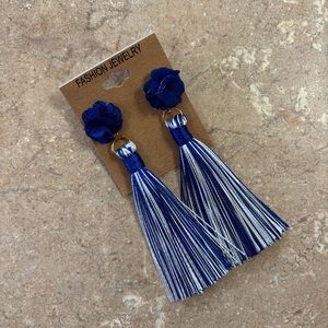 Blue White Floral Tassel Earrings NEW